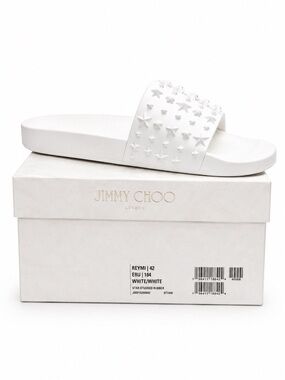 Jimmy Choo White Star-Embellished Slide
